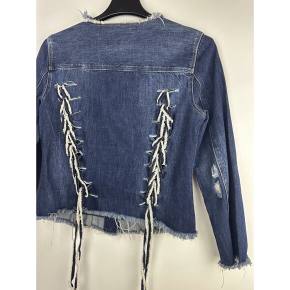 Liverpool Lace Up Jacket Distressed Button Front LS Denim Women's Size Medium - Picture 13 of 14